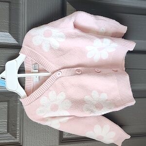 5/20$ 🌼 Soft Pink Cardigan with White Floral Design